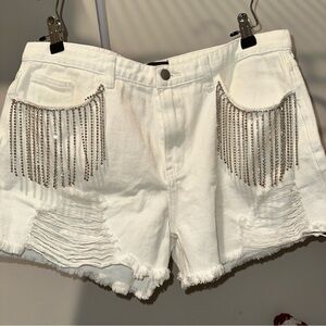 Rhinestone Cowgirl Distressed Denim Shorts